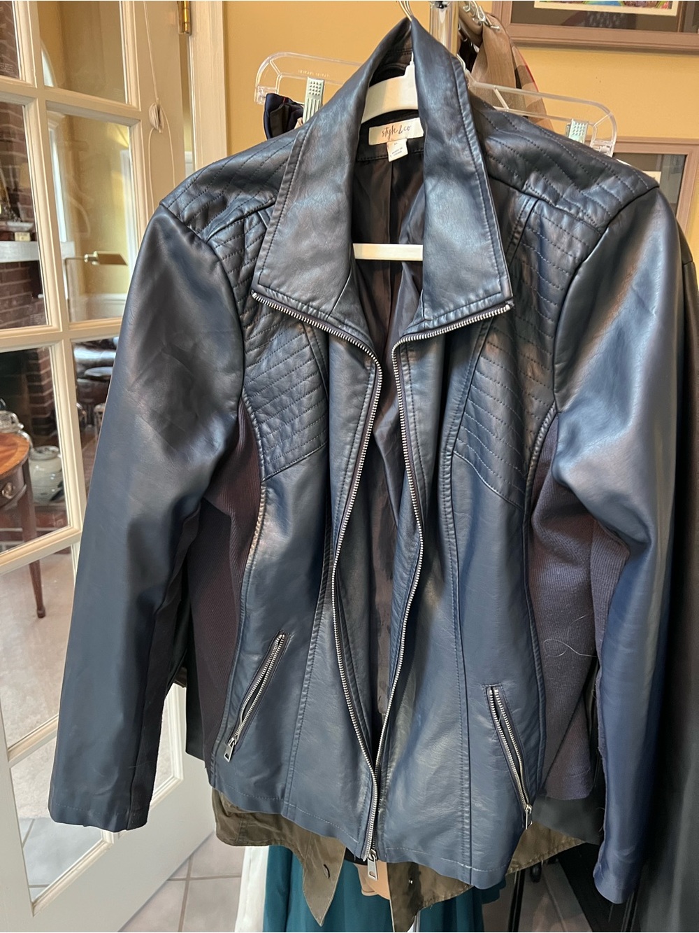 Style & Co. Navy Faux Leather Zip-Front Jacket XL